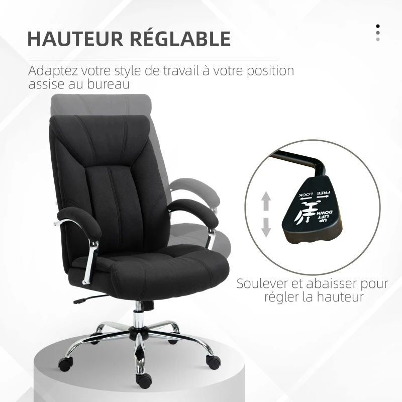 Vinsetto Fauteuil de bureau, chaise de bureau ergonomique, hauteur réglable, dossier haut, fonction de bascule, 65x78x118cm, noir