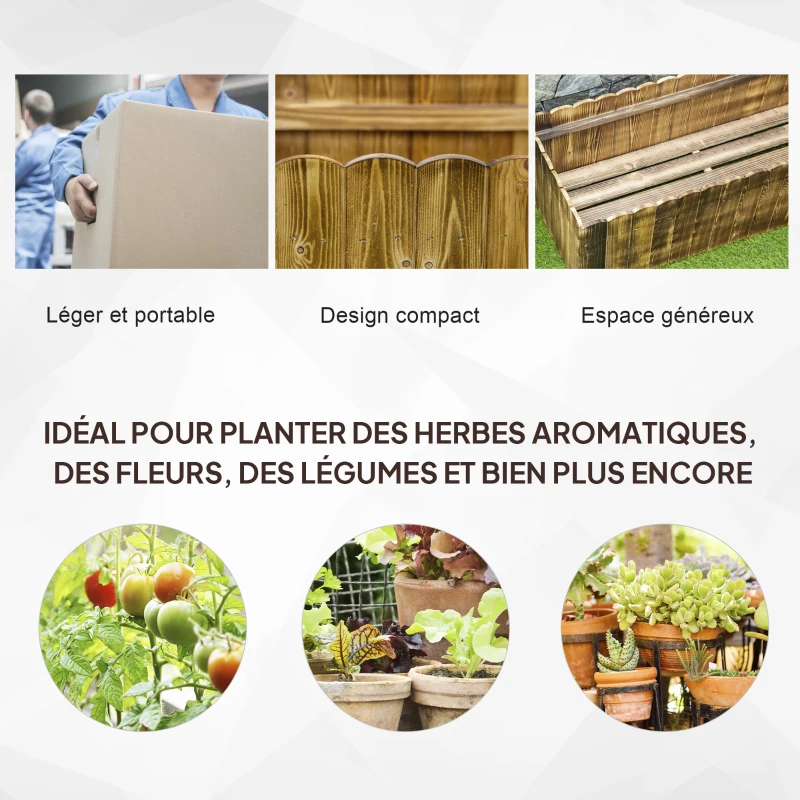 Outsunny Jardinière surélevée en bois, carré potager de jardin pour herbes aromatiques et légumes, 120 x 40 x 40 cm, bois carboni