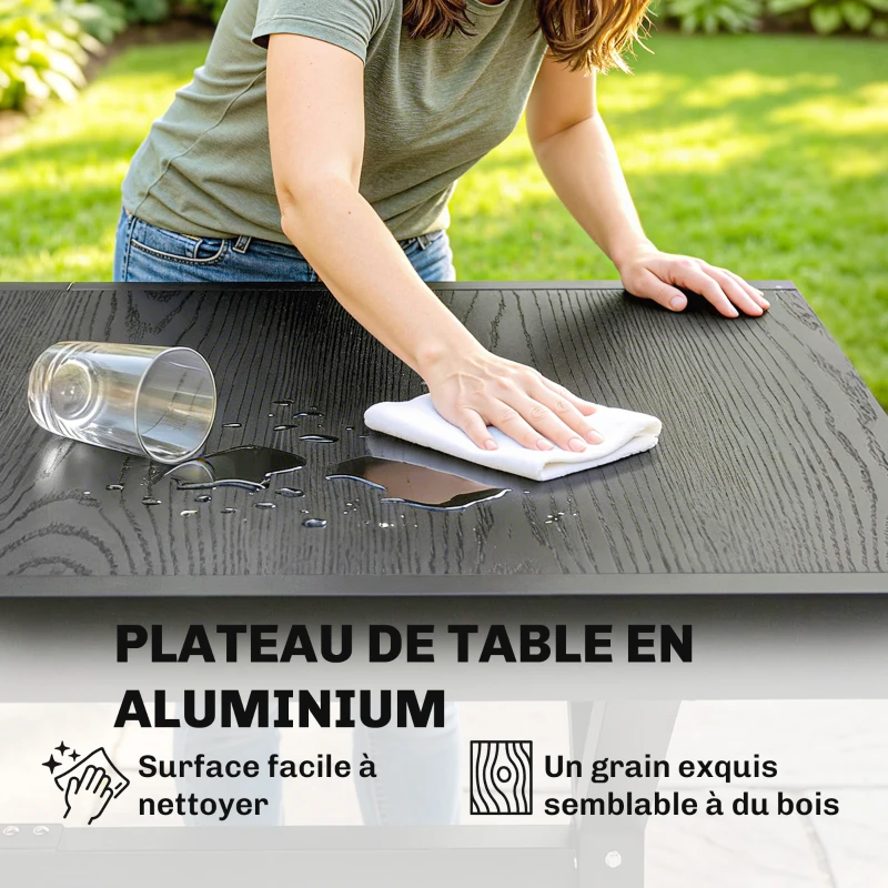 Outsunny Table de Jardin Extensible Aluminium Table de Repas Extérieure Effet Bois 8-10 Personnes 214x85x73cm Gris Anthracite