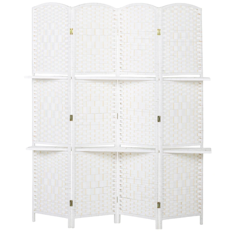 HOMCOM Paravent séparateur de pièce 4 panneaux 160 x170 cm avec 2 étagères, pliable, en bois