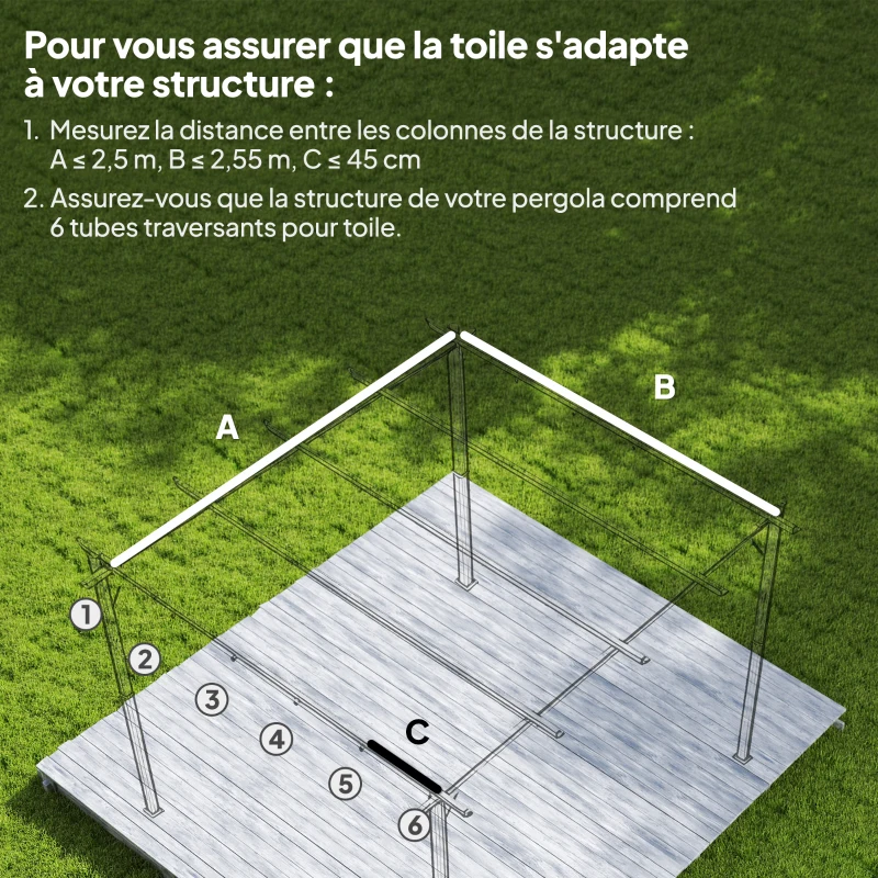 Outsunny Toile de toit pour pergola tonnelle rétractable de 3 x 3 m - toile uniquement 250 x 255 cm crème