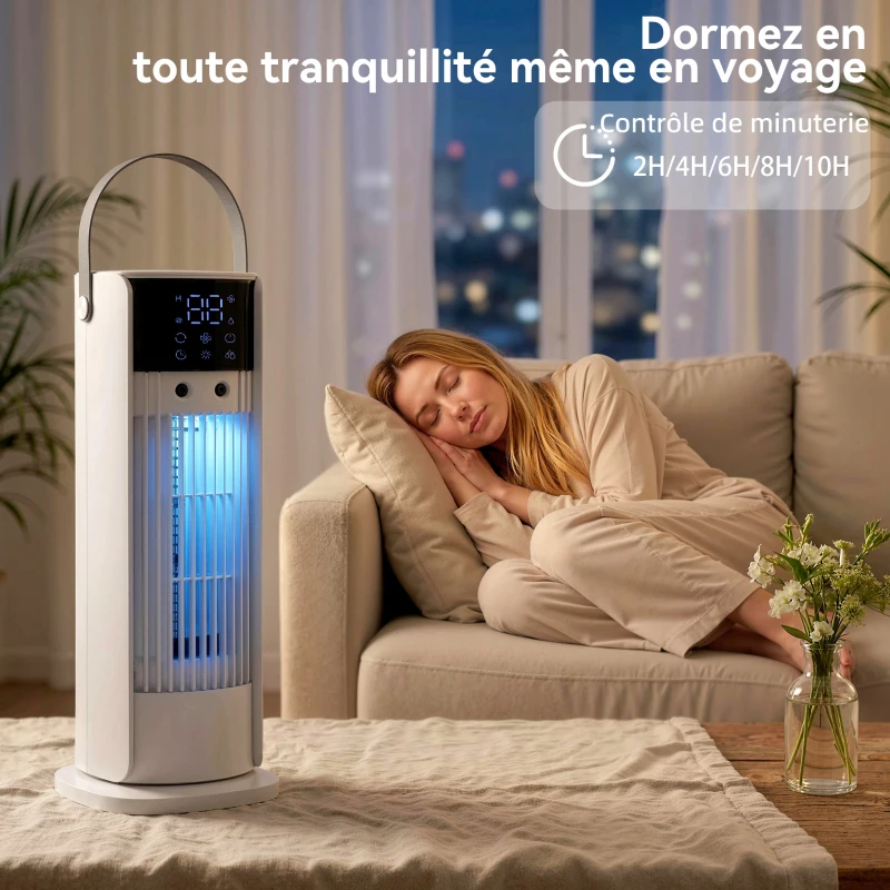 HOMCOM Ventilateur de table colonne avec brumisateur et éclairage RGB, ventilateur de bureau 3 vitesses, oscillation 90°, blanc