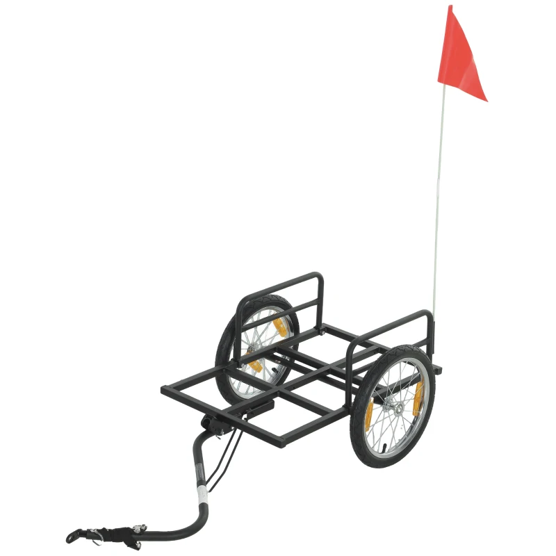 SPORTNOW Remorque de vélo pour charge 40 kg Chariot à main en acier avec drapeau rouge Roues de 40,64 cm 145x60x42 cm Noir