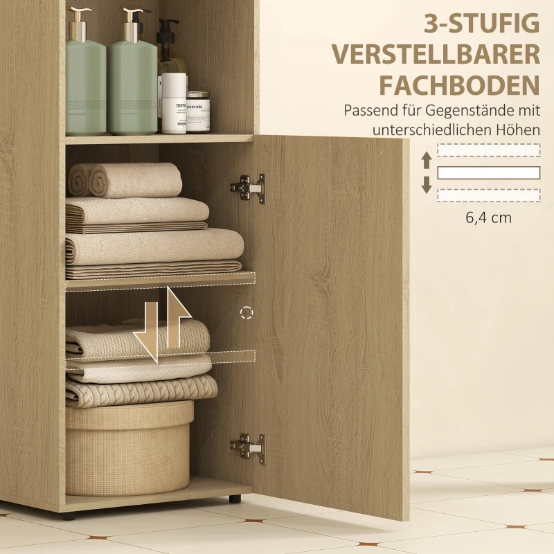 HOMCOM Badezimmerschrank Nischenschrank mit Schrank, offen Regal, verstellbar Regal, Badschrank, 40 x 31 x 104 cm, Gelbeiche