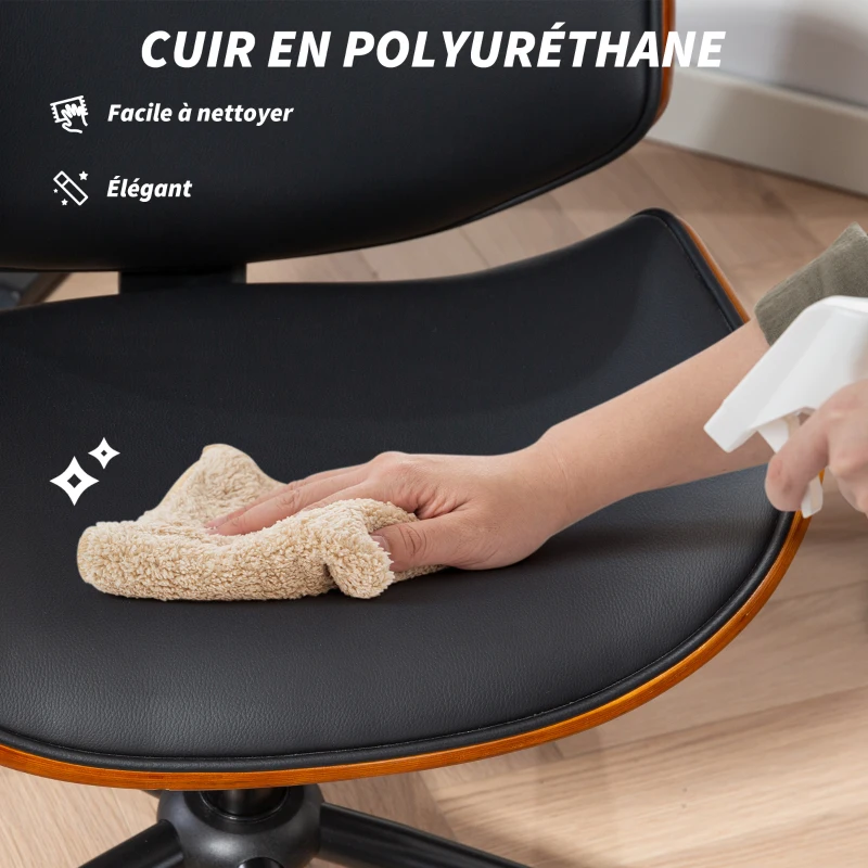 HOMCOM Chaise de bureau sans accoudoirs, fauteuil de bureau ergonomique, hauteur réglable et pivotant 360°, 52x54x84cm, noir