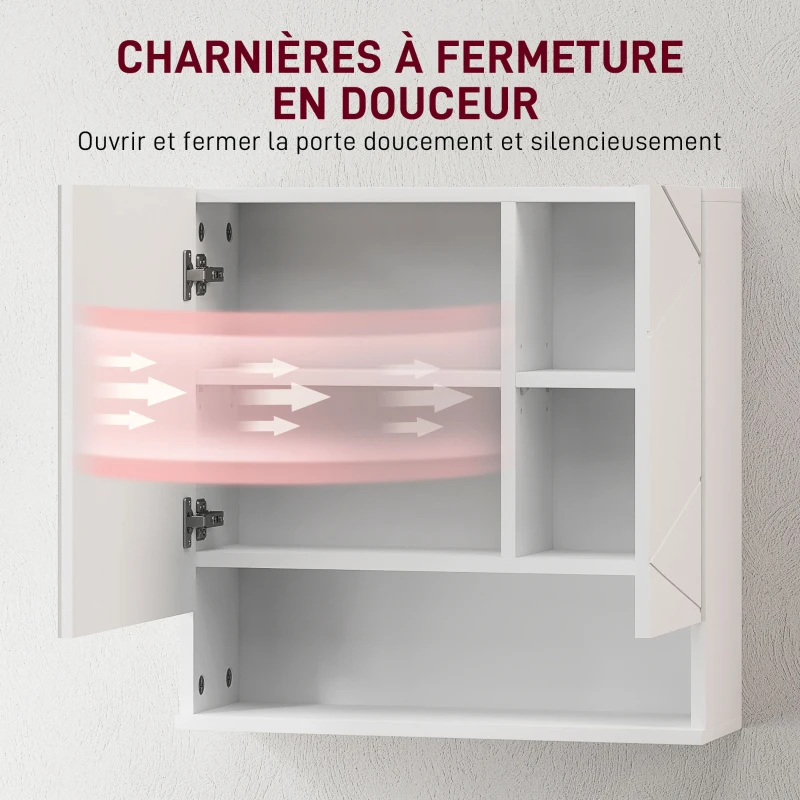 kleankin Armoire murale miroir de salle de bain placard de rangement 2 portes 55 x 17 x 55 cm blanc