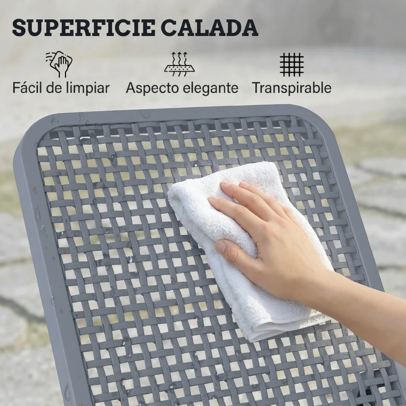 Outsunny Tumbona Reclinable de Jardín Exterior con Respaldo Ajustable en 4 Posiciones y Marco de PP 191x55x35,5 cm Gris Oscuro
