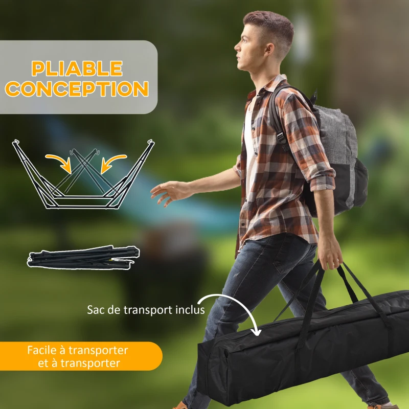Outsunny Support avec Hamac Pliable en Acier, 2 en 1 pour Hamac ou Chaise Suspendue, Sac de Transport Inclus 268x89x100cm Gris