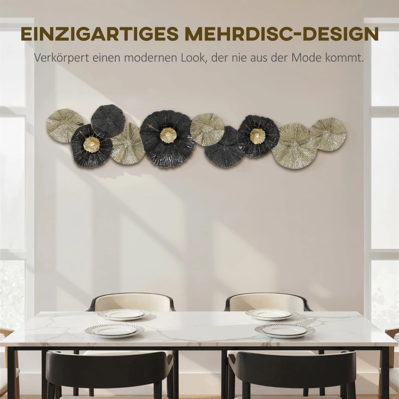 HOMCOM Wandbild, Wandschmuck mit Metallrahmen, moderner Stil, Schwarz+Gold