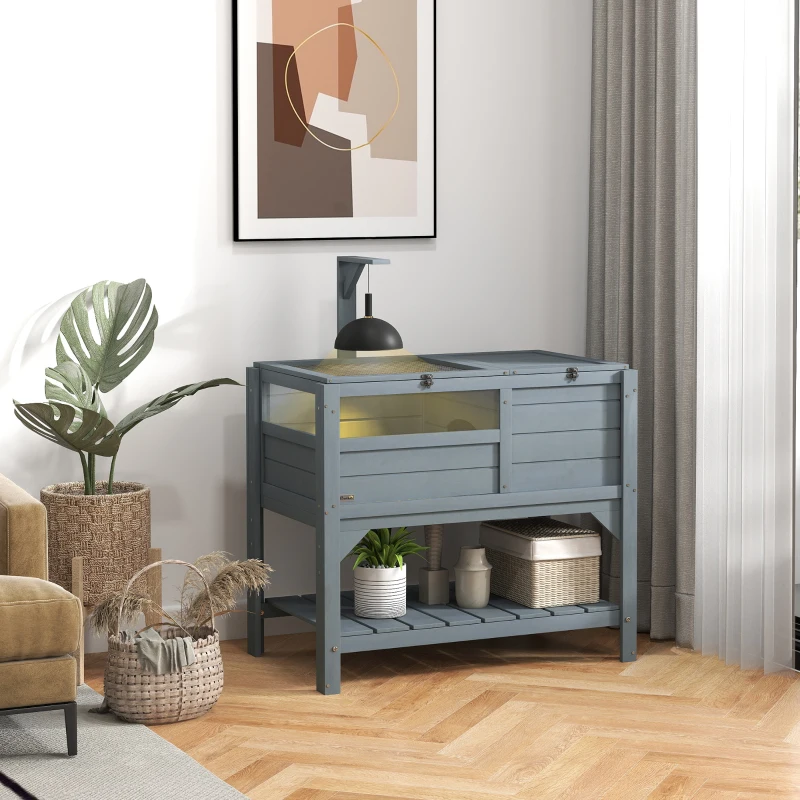 PawHut Maison enclos pour tortues sur pieds avec étagère de rangement en bois de sapin - dim. 103H x 84L x 51l cm