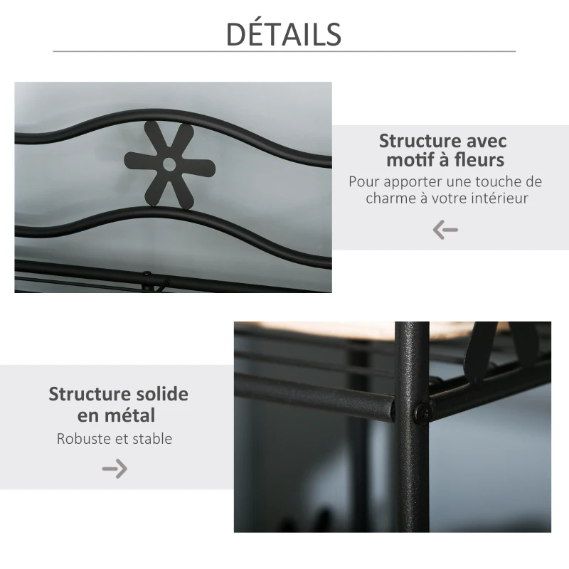 HOMCOM Armoire Chambre adulte Penderie Vêtement Dressing Multi Rangements 5 étagères 84L x 42l x 159H cm métal Noir 2 Rideaux Blanc