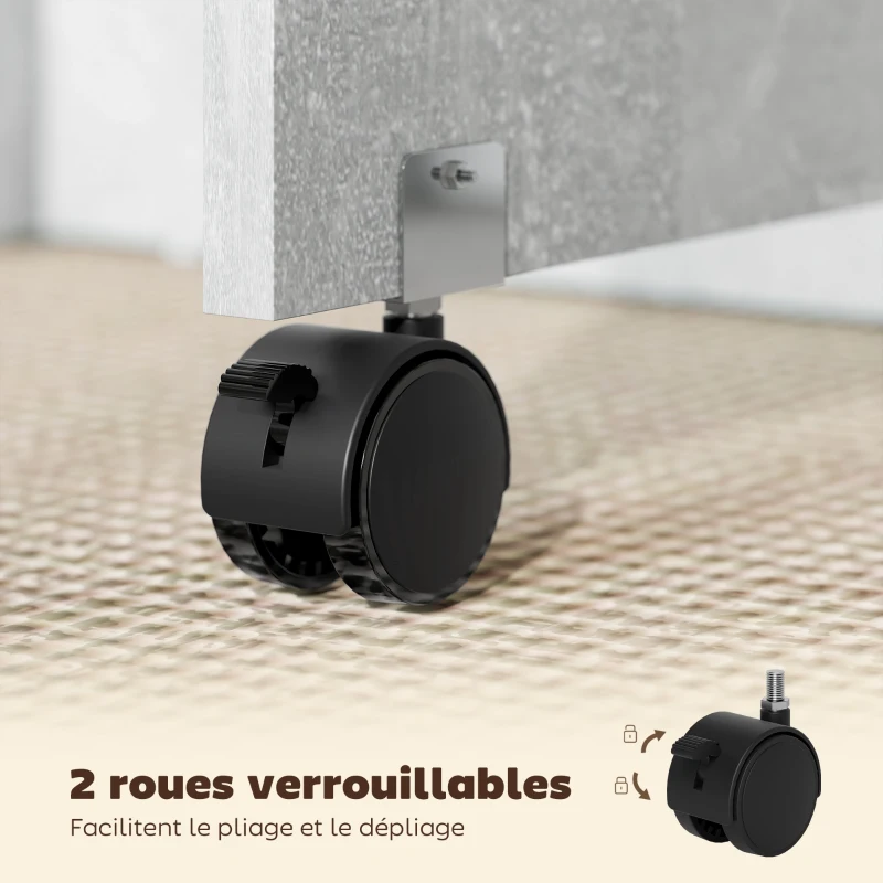 HOMCOM Table pliante de cuisine salle à manger amovible sur roulettes 75L x 140l x 74H cm 2 étagères intégrées en bois