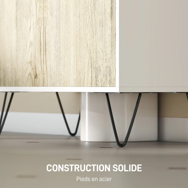 kleankin Meuble sous lavabo, meuble de salle de bain avec 2 portes, pieds en acier, 60 x 30 x 60 cm, blanc et bois naturel