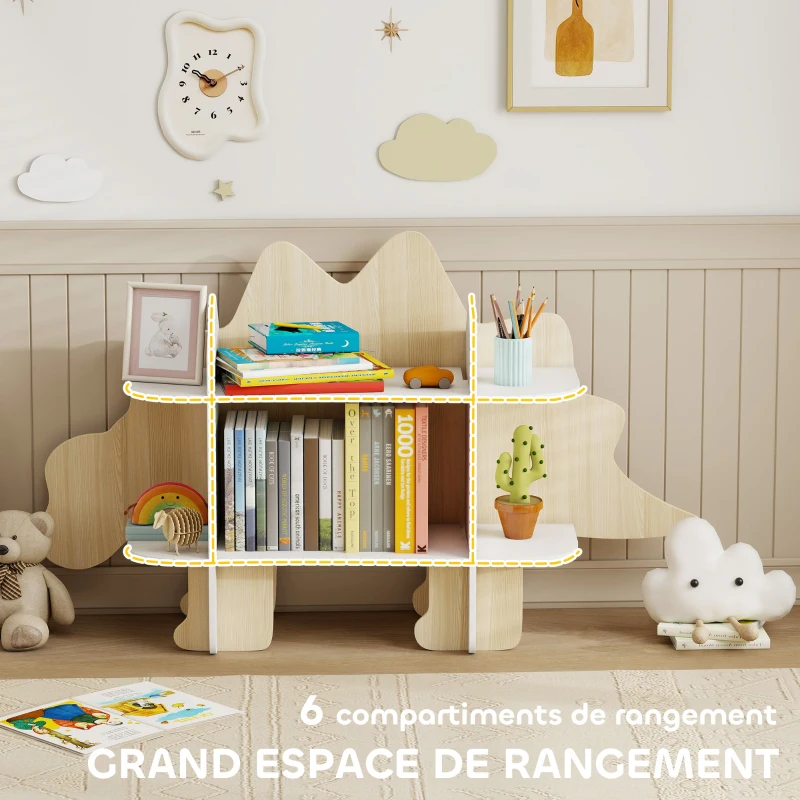 AIYAPLAY Bibliothèque enfant meuble de rangement pour jouets et livres 6 compartiments 120x28x72,2cm bois naturel