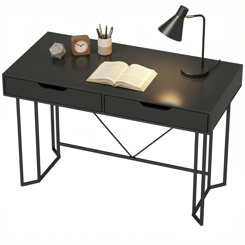 HOMCOM Kleiner Computertisch mit 2 Schubladen, Schreibtisch mit großer Arbeitsfläche 120 x 60 x 77 cm Schwarz