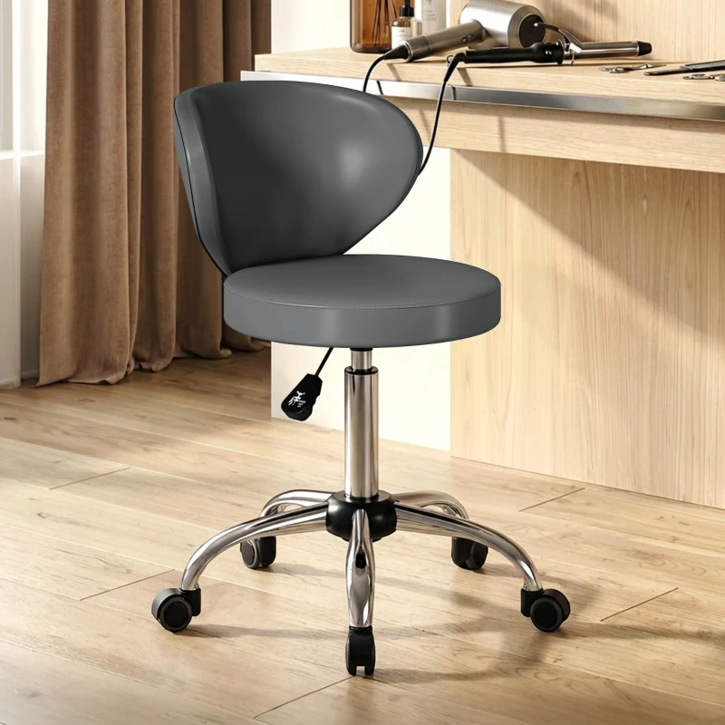 HOMCOM Tabouret à roulettes, tabouret de massage en PU avec hauteur réglable 73-88 cm et dossier, pivotant 360°, gris