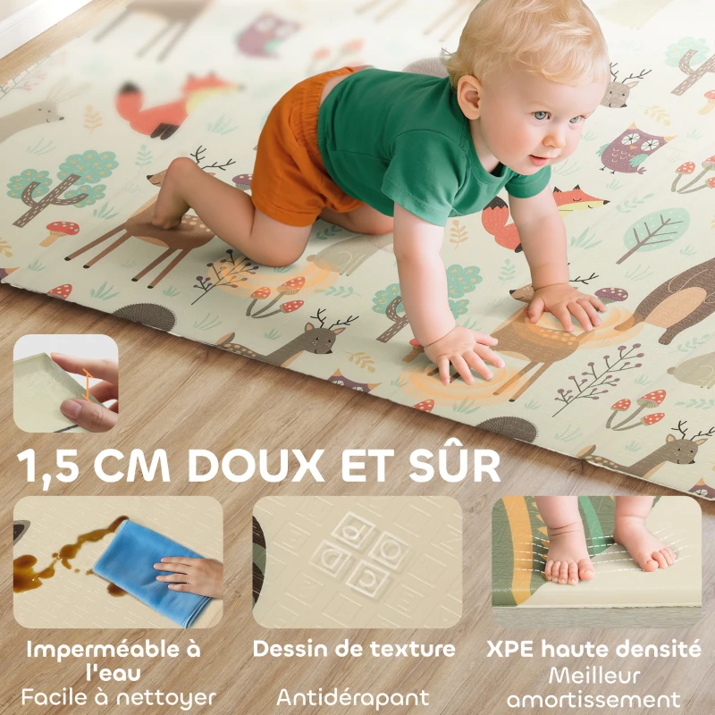 AIYAPLAY Tapis de jeu pour enfant bebe, tapis d'éveil bébé pliable épais réversible en mousse, 196 x 176 x 1,5 cm, multicolore