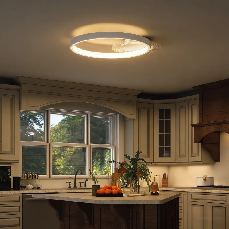 HOMCOM Deckenlampe, Deckenleuchte mit Zwei-Ring-Design, Rund 50 x 40 x 7,4 cm, Weiß