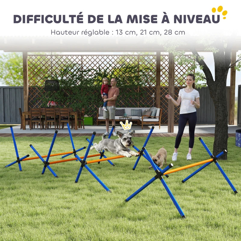 PawHut Kit d'équipement d'agilité pour chien, kit d'agilité pour chien portable avec hauteur réglable, sac de transport, orange
