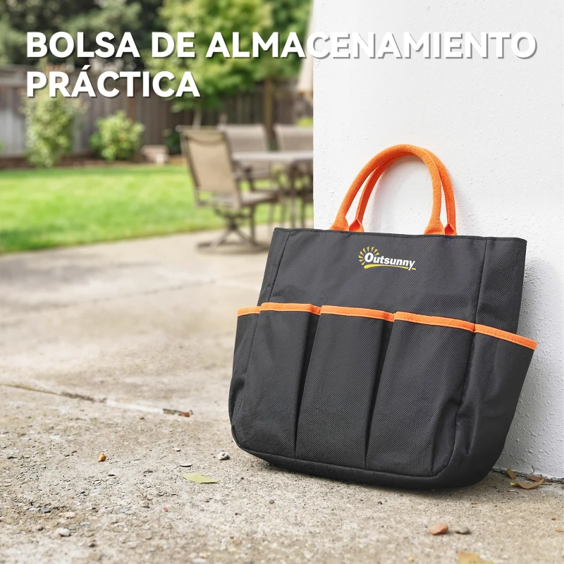 Outsunny Taburete de Jardín Plegable con Almohadilla de EVA Asiento de Jardín con Bolsa para Herramientas en Cintura Carga 150kg