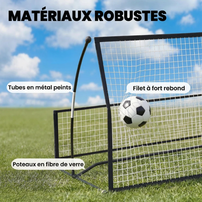 SPORTNOW Filet de Rebond de Football Portable 2-en-1, Double Face, avec Sac de Transport et Piquets de Sol, 200x94x122/52cm, Noir