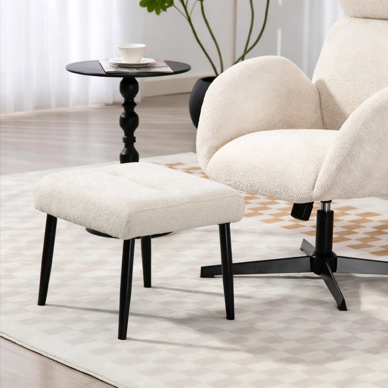 HOMCOM Sitzhocker Hocker mit weichem Sitzkissen Stahlbeinen Fußhocker mit Chenille-Stoff, 45 x 41 x 38 cm, Cremeweiß