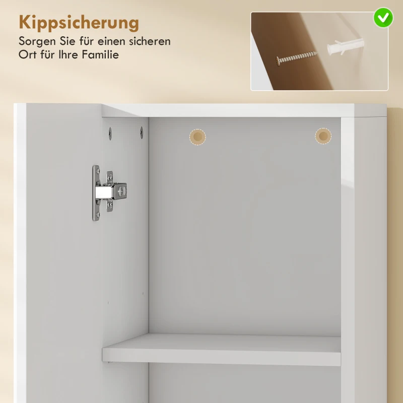 HOMCOM Badezimmerschrank, freistehend mit 2 Türen und offenem Regal, Weiß