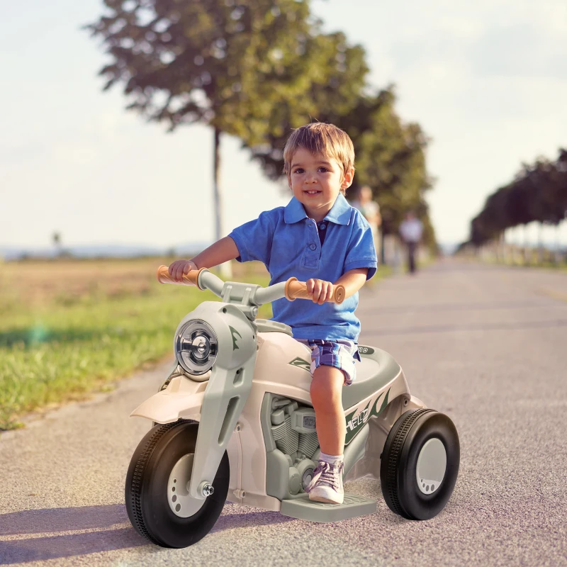 AIYAPLAY Moto électrique enfants 2-5 ans, 3 roues, 6 V, 3 km/h, avec fonction de bulles, effets lumineux et sonores, blanc crème