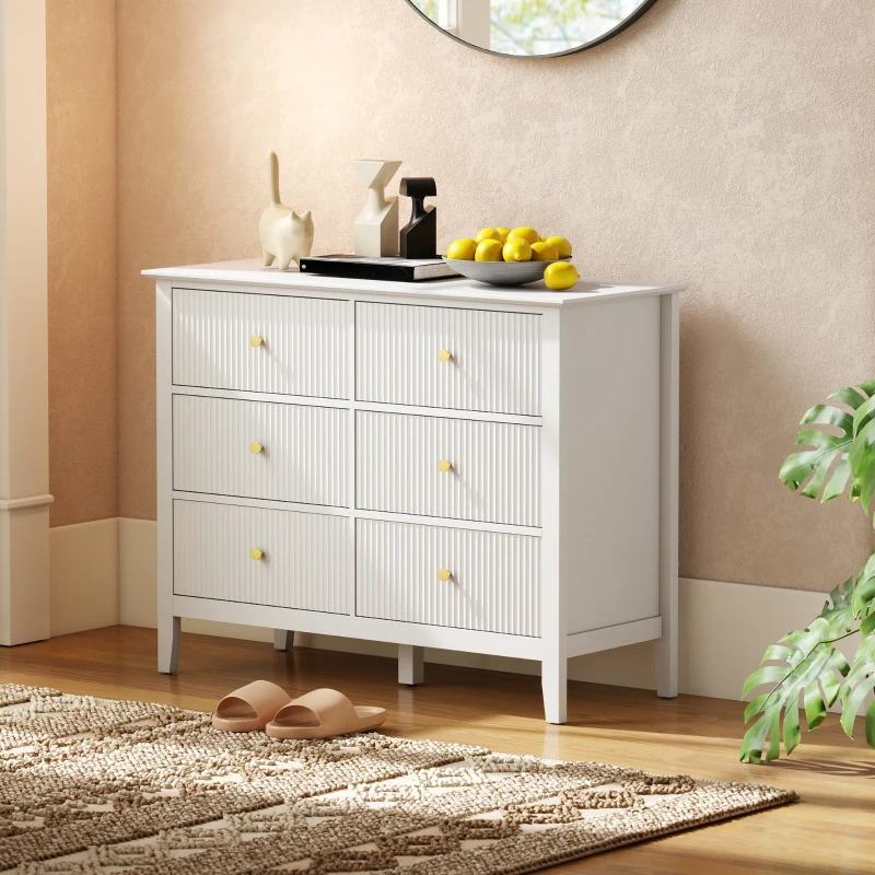 HOMCOM Kommode Sideboard mit 6 Schubladen Moderner Aufbewahrungsschrank für Wohnzimmer Schlafzimmer Flur 100 x 40 x 78 cm Weiß