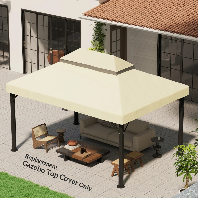 Outsunny Toile pour tonnelle toile de rechange pour tonnelle à 2 niveaux protection UPF30+ trous de drainage  4 x 3 m crème