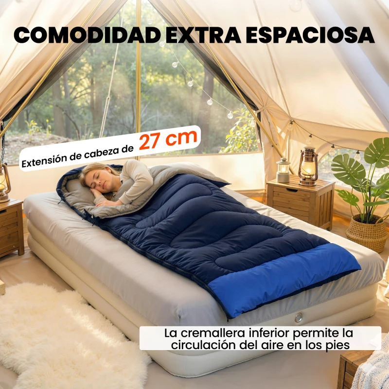 Outsunny Saco de Dormir Adulto Ligero y Compacto para 3 Estaciones Impermeable Portátil Tamaño Pequeño para Acampar Azul Marino