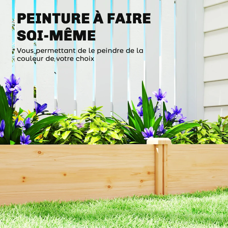 Outsunny Carré Potager de jardin en Bois massif, Jardinière Surélevé avec séparateur, 235 x 121 x 26 cm, effet Bois Naturel