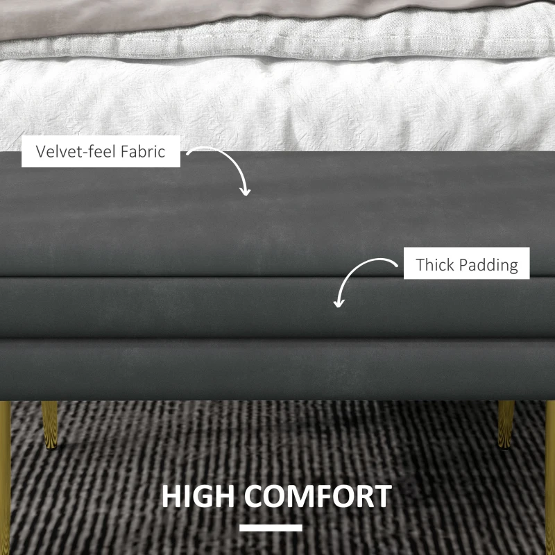 HOMCOM Ławka Tapicerowana z Przestrzenią do Przechowywania, Drewno Lite, 79,5 cm x 37,5 cm x 43 cm, Ciemnoszary