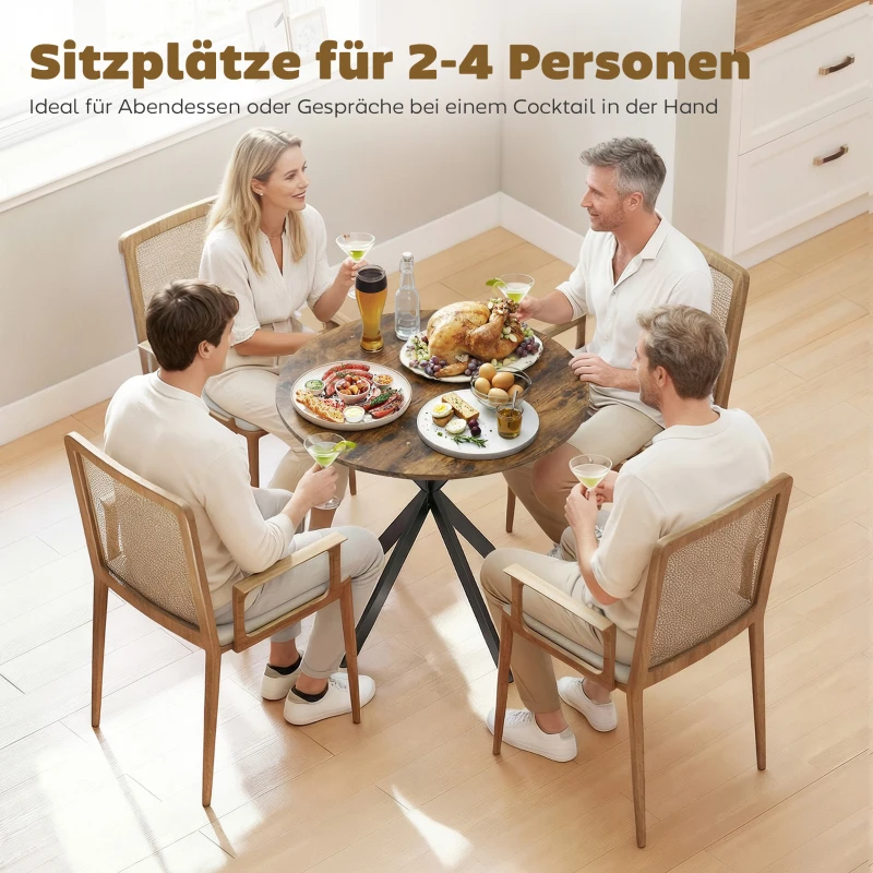 HOMCOM Runder Küchentisch, 80 cm, kompakte Tischplatte, Spanplatte, Metall, Rustikal-Braun