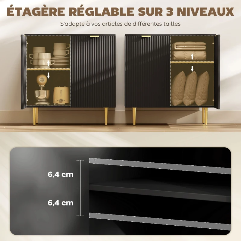 HOMCOM Buffet cuisine meuble de rangement avec 2 portes étagère réglable pieds métalliques surélevés 80 x 40 x 80 cm noir
