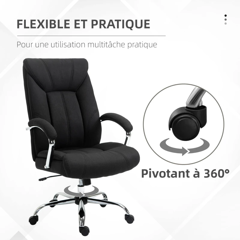 Vinsetto Fauteuil de bureau, chaise de bureau ergonomique, hauteur réglable, dossier haut, fonction de bascule, 65x78x118cm, noir