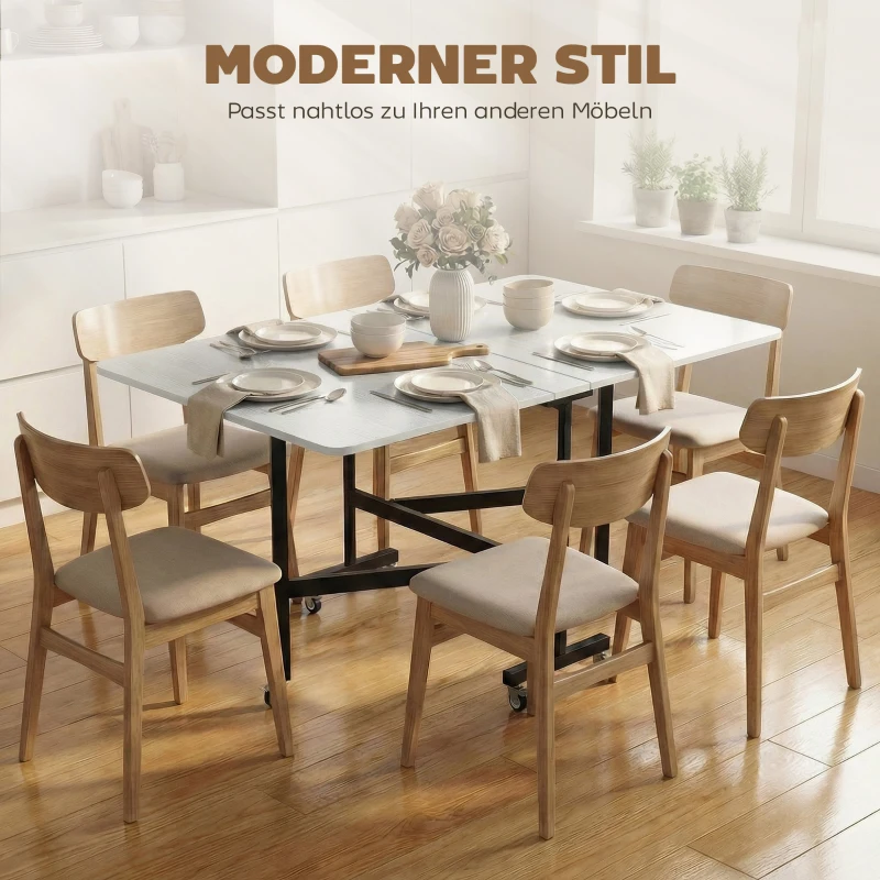 HOMCOM Mobiler Klapptisch mit 6 Rollen und Bremsen, faltbarer Küchen-Esstisch für kleine Räume, Weiß