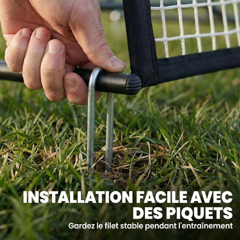 SPORTNOW Filet de Rebond de Football Portable 2-en-1, Double Face, avec Sac de Transport et Piquets de Sol, 200x94x122/52cm, Noir