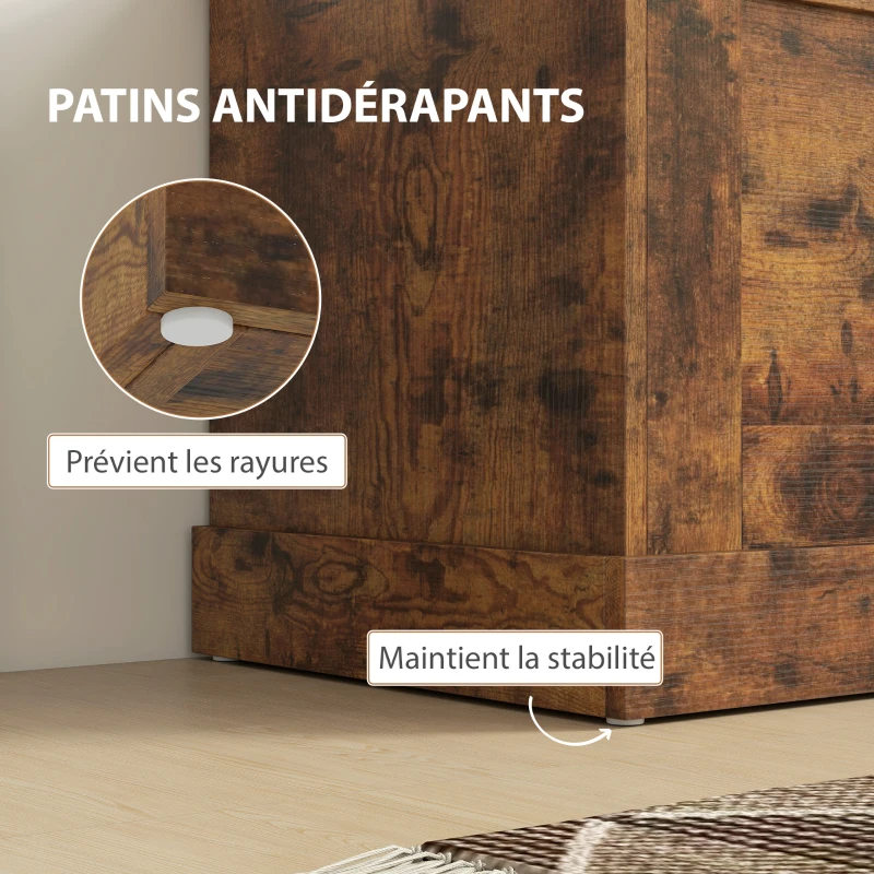 HOMCOM Coffre de rangement, coffre à jouets, avec charnière de sécurité, pour salon, en bois, 80 x 40 x 45 cm, brun rustique