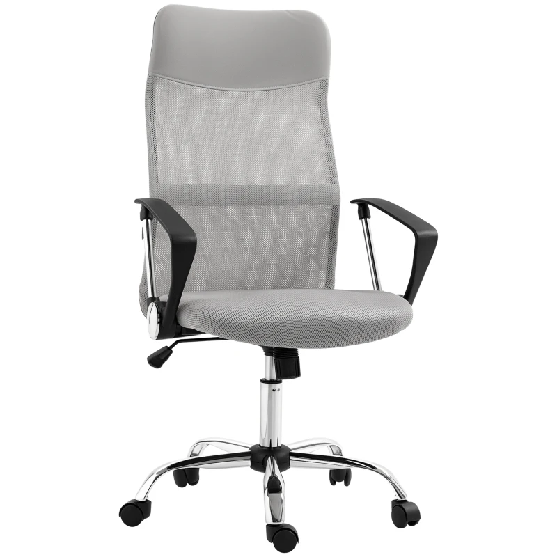 HOMCOM Fauteuil de bureau manager dossier ergonomique hauteur assise réglable pivotant tissu maille 63x65x119109-119cm gris