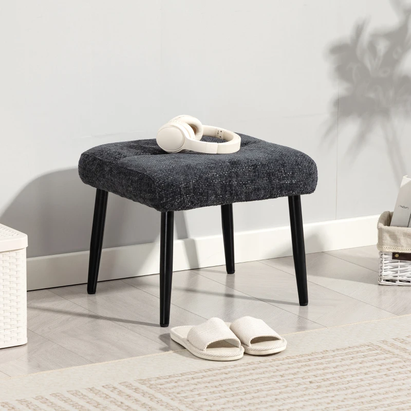 HOMCOM Sitzhocker Hocker mit weichem Sitzkissen Stahlbeinen Fußhocker mit Chenille-Stoff, 45 x 41 x 38 cm, Dunkelgrau