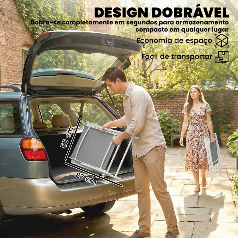 Outsunny Conjunto de 4 Cadeiras de Campismo Dobráveis Cadeiras de Jardim com Tecido Textilene Respirável 58x62x97 cm Cinza Claro