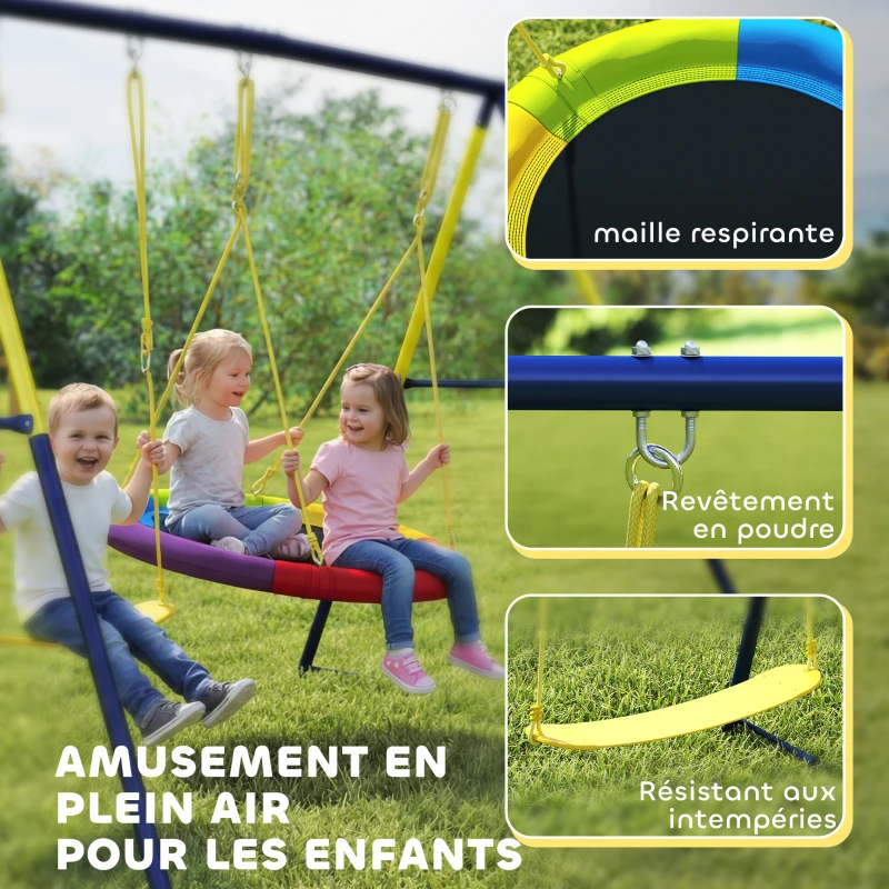 AIYAPLAY Balançoire portique pour enfant avec double  balancelles, cordes réglables, cadre en acier, pour 3-8 ans, multicolore