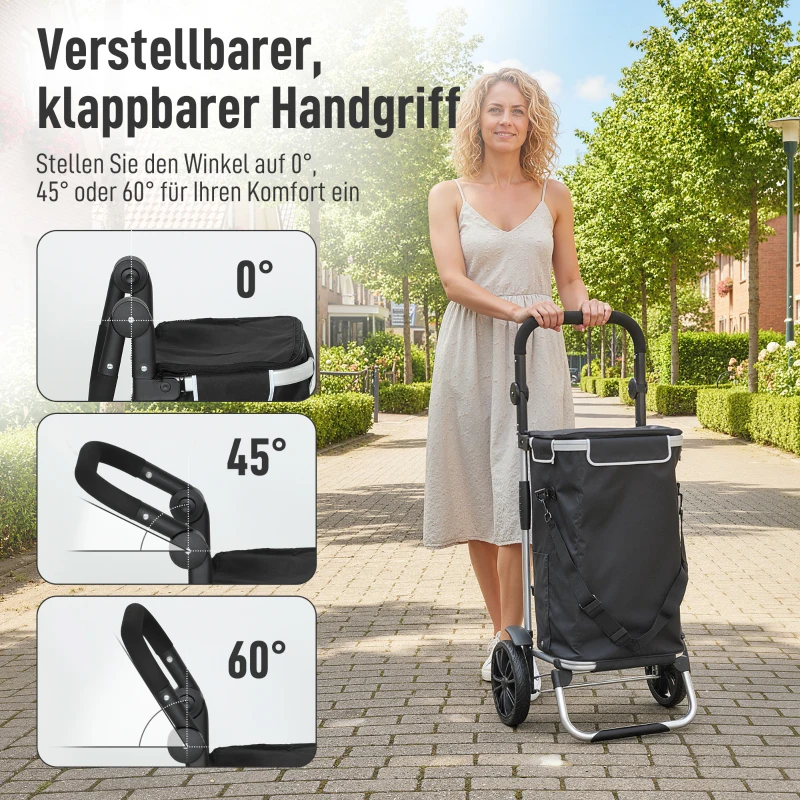 HOMCOM 3-in-1 Einkaufstrolley klappbar mit 40L Kapazität belastbar Trolley bis 25kg mit Kühlfach Schwarz