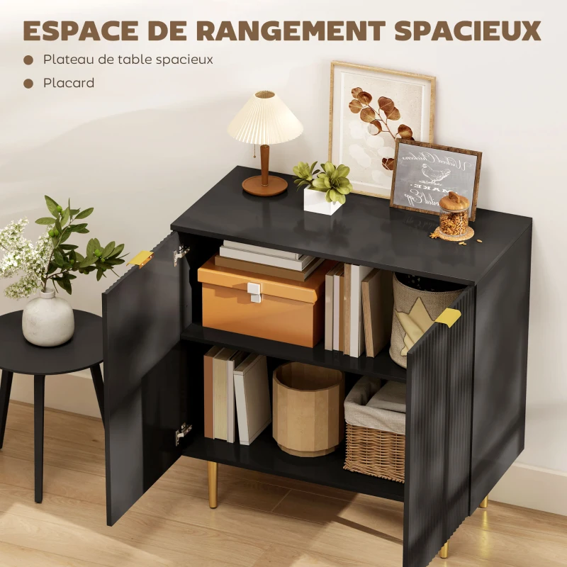 HOMCOM Buffet cuisine meuble de rangement avec 2 portes étagère réglable pieds métalliques surélevés 80 x 40 x 80 cm noir
