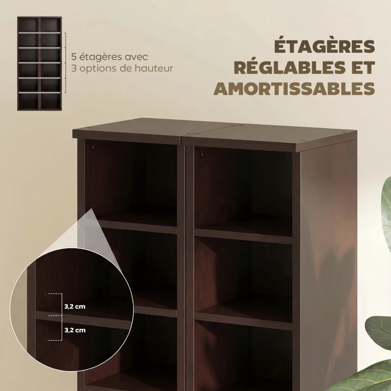 HOMCOM Lot de 2 étagères colonnes armoire de rangement CD-DVD 12 compartiments 21 x 22,5 x 88,5 cm capacité 204 CD marron
