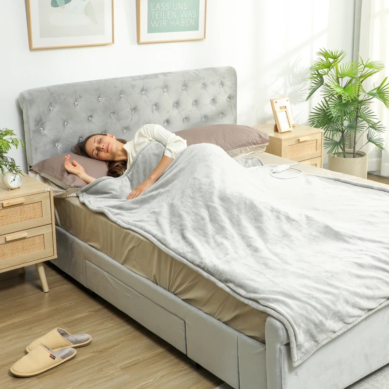 HOMCOM Couverture chauffante, plaid chauffant, 10 niveaux de chauffage, minuterie 10H, lavable en machine, 180x130cm, gris