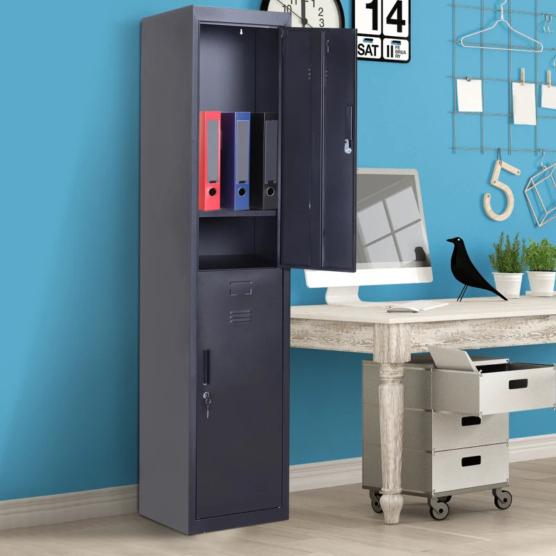 Vinsetto Armoire à casiers à 4 niveaux, casier vestiaire métallique avec 2 portes verrouillables à 2 clés, 38x46x180cm, noir