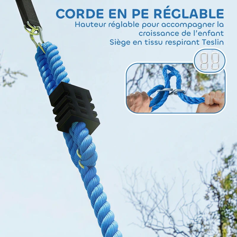 AIYAPLAY Balançoire nid d'oiseau, balançoire pour 2 enfants avec cordes réglables en hauteur, siège rond Ø 80 cm, bleu