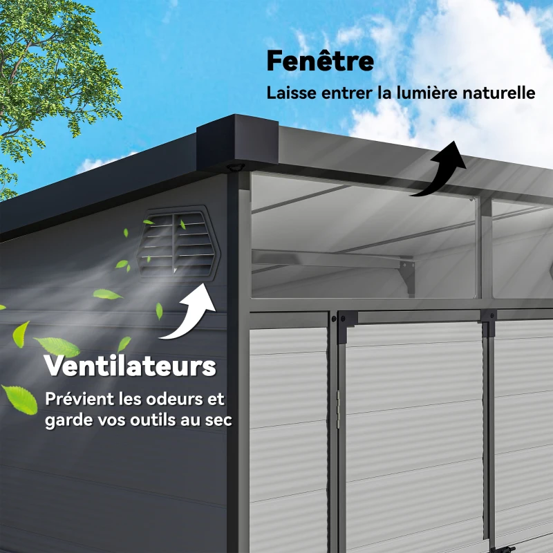 Outsunny Abri de jardin en polypropylène 3,24 m² cabane de jardin avec double porte et fenêtres, 190 x 191 x 215 cm, gris